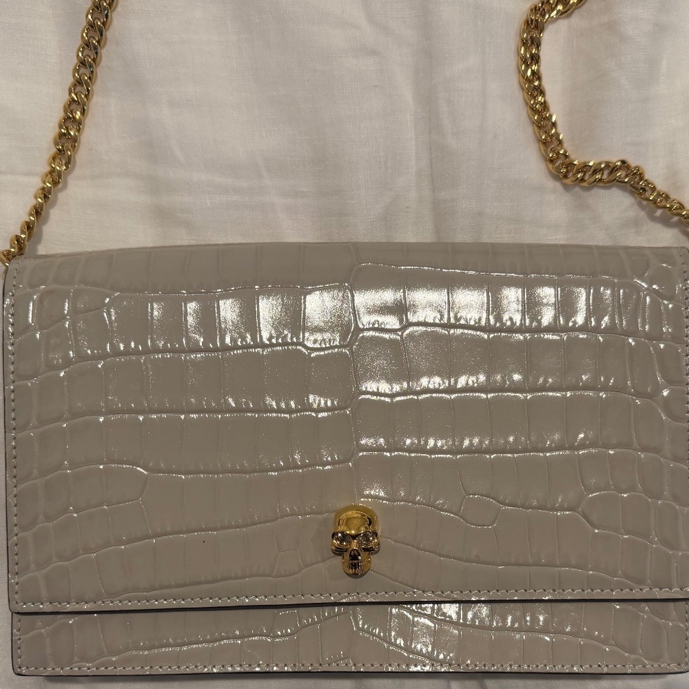 Alexander McQueen Skull Croc Embossed Leather Shoulder Bag